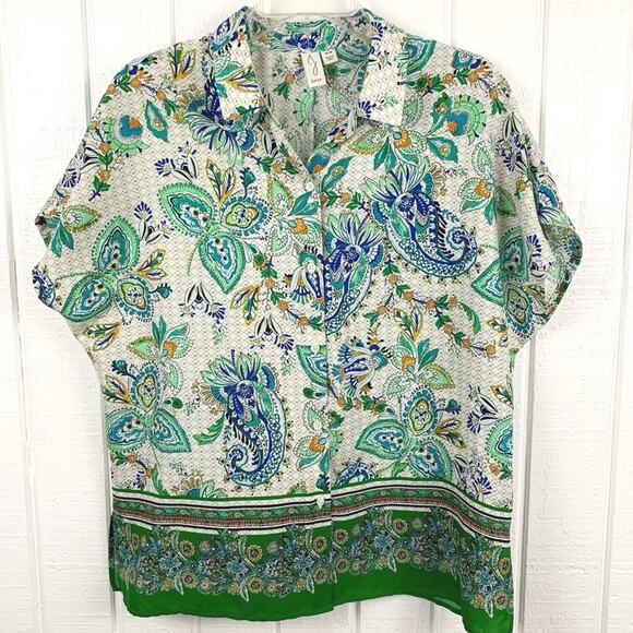 Joie Women Short Sleeve Blouse Top Boho Vacation Retro 70s Green Size Medium - Picture 5 of 5
